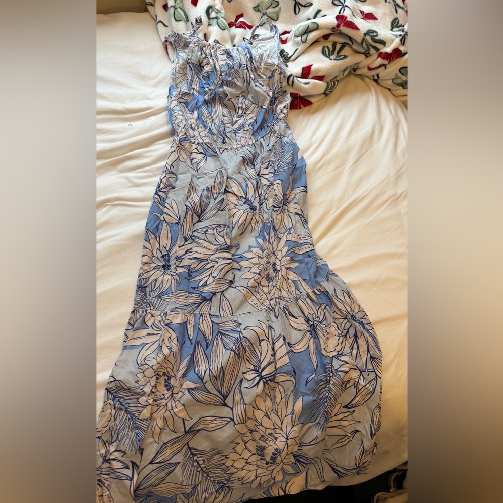 Halston Heritage Blue and White Floral Maxi Dress